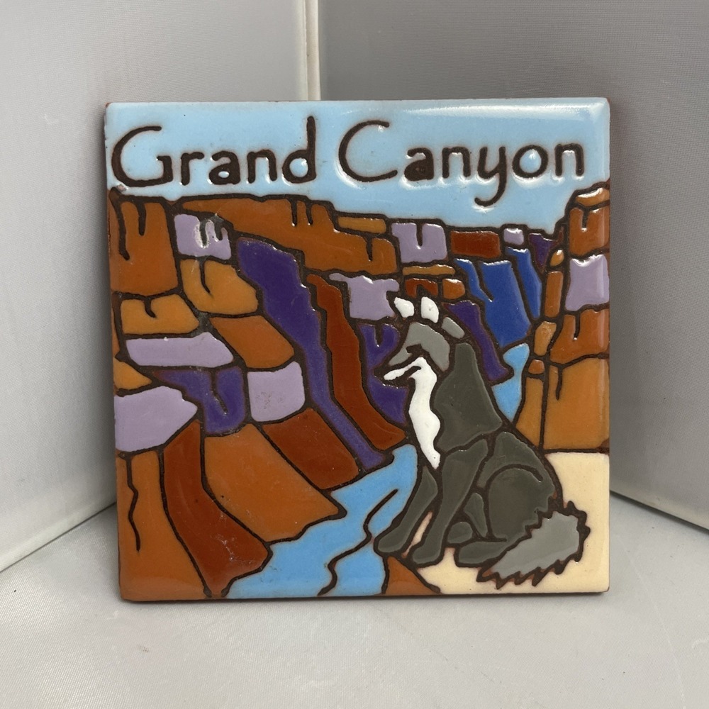Ceramic Art Tile 3.8" Grand Canyon Grey Wolf Made In Tucson AZ USA
